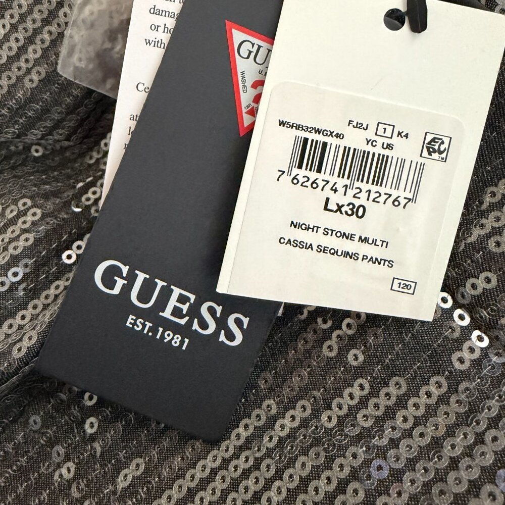 Guess Cassia Gray High-Rise Wide-Leg Sequin Pants NWT Size L | MSRP $148 - Picture 5 of 5
